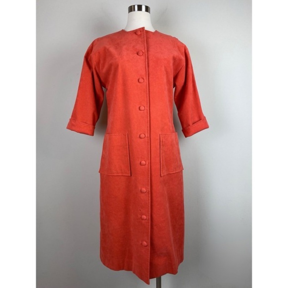 Mod 1960s Vintage Coral Melon Faux Suede Duster Jacket Fumi Boutique Tokyo Sz M